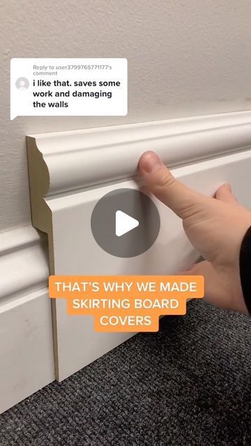 SKIRTING 4 U | SKIRTING BOARDS & WALL PANELLING on Instagram: "Why we made skirting board covers...⁠ ⁠ This video is currently sitting at 8.9M views on TikTok 🤯⁠ ⁠ It captures skirting board covers perfectly⁠ ⁠ ✅ An easy alternative⁠ ✅ Saves time removing your existing skirting board⁠ ✅ No risk of damaging your wall removing your existing skirting board⁠ ____________________________________________⁠ ⁠ #skirtingboard #skirtingboards #baseboard #baseboards #diy #carpenter #carpentry #trimcarpentry #renovation #homeimprovement #hack" Replace Skirting Boards, Transition From Stair Skirt To Baseboard, Thick Skirting Boards, Stepped Skirting Board, Skirting Board Covers, Mdf Skirting, Trim Carpentry, Skirting Boards, Wall Panelling