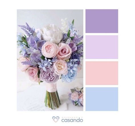 Light Blue Purple And Pink Wedding, Pink Purple And Blue Wedding Colors, Wedding Flower Inspiration Color Schemes, Purple Pink Blue Wedding Theme, Lavender Pink And Blue Wedding, Pink Blue And Purple Wedding Theme, Light Purple Wedding Decor, Purple Engagement Decor, Pastel Pink And Purple Wedding Theme