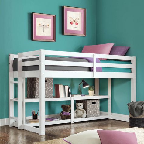 Free 2-day shipping. Buy Better Homes and Gardens Greer Twin Loft Storage Bed with Spacious Storage Shelves, Multiple Finishes at Walmart.com Loft Storage Bed, Loft Beds For Teens, Kids Loft, Loft Storage, Low Loft Beds, Bed White, Twin Loft Bed, Sleeping Loft, Twin Mattress Size