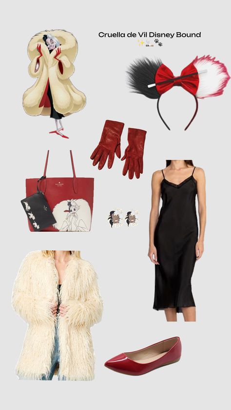 Cruella de Vil Disney Bound Outfit ✨🐾🚬 #disney #disneyoutfit #disneybound #cruella #101dalmatians Outfit Disney, Disney Bounding, Disney Bound Outfits, Halloween Deco, Cute Outfits, Halloween, Disney