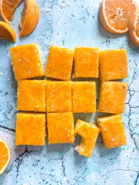 A buttery bar made with fresh squeezed orange juice and zest, topped with an orange citrus glaze. My fresh orange bars are scrumptious! Orange Color Desserts, Orange Bars, Orange Recipes Dessert, Caribbean Rice, Chip Dips, Citrus Glaze, Fresh Squeezed Orange Juice, Orange Squares, Baking Challenge