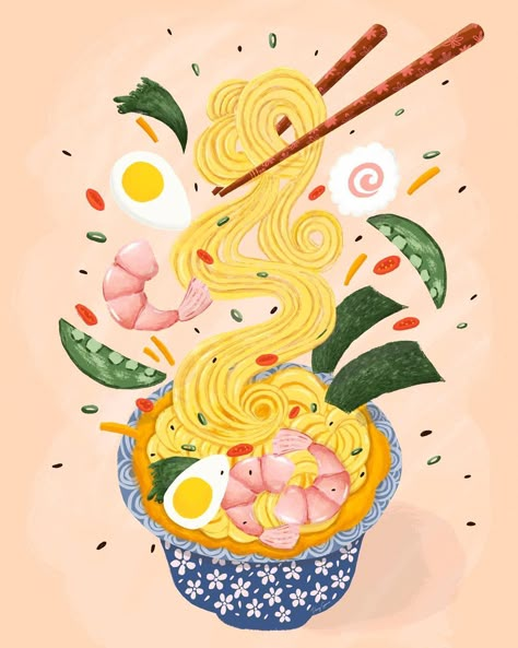 This udon noodle illustration is making us hungry. 🍜 🤤 Skillshare project by @peonyspace (on Instagram) Class by @yifatfishman (on Instagram) Noodle Drawing, Noodles Drawing, Asian Food Illustration, Noodle Illustration, Noodles Illustration, Soup Illustration, Soup Art, Noodle Doodle, Noodle Art