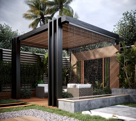 D A V I D . on Behance Ombra Pergola, Modern Pergola Designs, Modern Gazebo, Modern Patio Design, Terrace Garden Design, Rooftop Terrace Design, Rooftop Design, Modern Pergola, Pergola Design