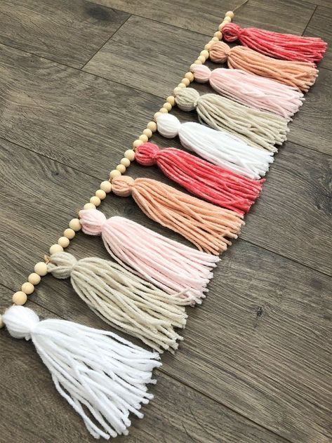 Party Tassel Garland, High Chair Garland, Garland Nursery Decor, Boho Yarn, Yarn Tassel, Garland Nursery, Pom Pom Crafts, Diy Tassel, Tassel Garland