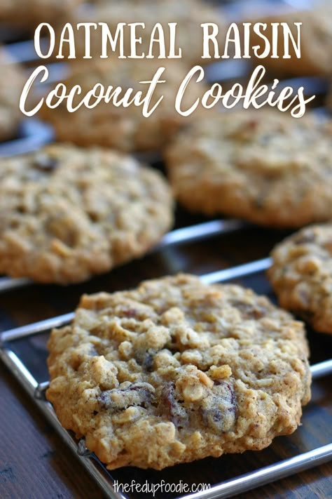 Oatmeal Raisin Coconut Cookies recipe creates a chewy, crispy and flavorful treat that everyone loves. Made with pecans, coconut, old-fashioned rolled oats and cinnamon. Such an easy cookie that is so very satisfying. #oatmealCookies #OatmealRaisinCookies #HomemadeOatmealCookies #OatAndRaisinCookies #OatmealRaisinCoconutCookies #OatmealRaisinCoconutCookiesChewy Coconut Oatmeal Cookies Recipes, Treasure Cookies, Rolled Oats Recipe, Oat And Raisin Cookies, Homemade Oatmeal Cookies, Coconut Pecan Cookies, Paleo On A Budget, Old Fashioned Oatmeal Cookies, Best Oatmeal Raisin Cookies