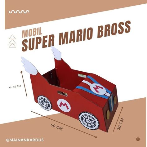 Mario Kart Wagon Costume, Mario Cardboard Box Car, Diy Cardboard Mario Kart, Mario Cart Out Of Cardboard, How To Make A Mario Kart Out Of Cardboard, Mario Cart Box Car, Cardboard Cars Diy, Mario Kart Box Car Diy, Mario Kart Trunk Or Treat Ideas For Cars