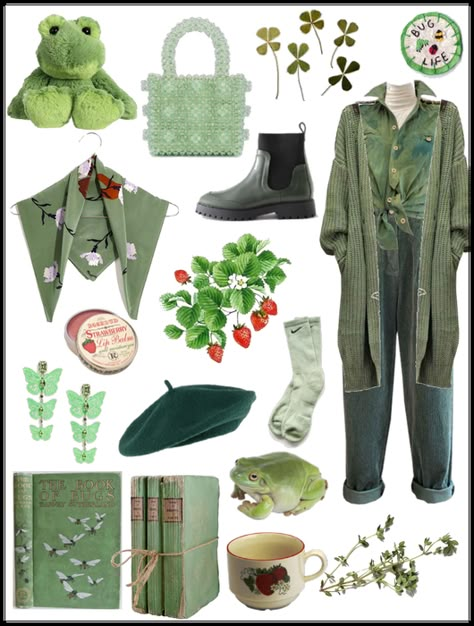 Froggy Outfit Aesthetic, Frog Clothes Aesthetic, Frog Core Outfit, Cute Frog Outfits, Frogcore Aesthetic Outfits, Frogcore Outfits, Frog Aesthetic Outfit, Frog Outfit Aesthetic, Froggy Clothes