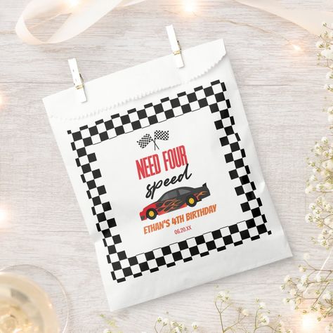 Car 3rd Birthday Party, Need Four Speed, Red Race Car, 4th Birthday Party, Red Race, Party Favor Bag, Birthday Party Design, Ready Set Go, 4th Birthday Parties