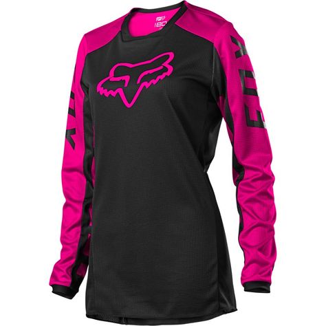 Buy WMNS 180 DJET JERSEY [BLK/PNK] S at Fox Racing® Fox Racing Clothing, Cycle Store, Motocross Jersey, Cycling Pants, Pink Fox, Moto Cross, Bike Jersey, Riding Gear, Womens Jersey