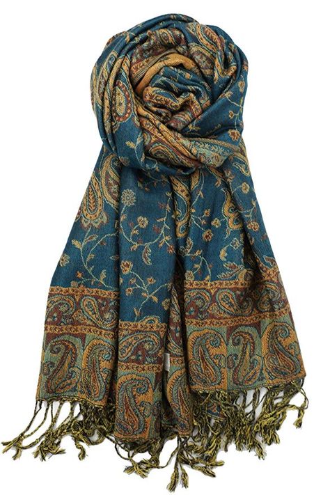 Achillea Soft Silky Reversible Paisley Pashmina Shawl Wrap Scarf w/Fringes (Dark Seagreen) Mens Cashmere Scarf, Evening Shawls, Paisley Scarves, Dress Gloves, Wrap Scarf, Pashmina Shawl, Pashmina Scarf, Warm Scarf, Shawl Wrap