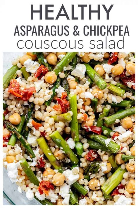 Pearl Couscous Salad with Asparagus | Haute & Healthy Living Asparagus Couscous Salad, Asparagus And Couscous, Lemon Asparagus Couscous Salad, Asparagus Recipes Salad, Pearl Couscous Salad Recipes Cold, Mediterranean Asparagus Recipe, Pearl Couscous Recipes Side Dishes, Pearled Couscous Recipes, Pearl Cous Cous Salad