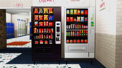 Deco School Vending Machines CC (TS4) | Scodee Yodee on Patreon Healthy Vending Machines, High School Lockers, Lotes The Sims 4, Snack Healthy, Black Wall Street, Sims 4 Clutter, The Sims 4 Packs, Play Sims, School Lockers