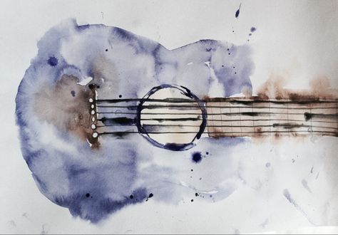 Guitar. Music. Love For Art. Watercolor. Magical. Made by Beck corlan Watercolor Art Music, Watercolor Music Art, Watercolour Guitar, Musical Watercolor, Guitar Watercolor Painting, Music Watercolor Painting, Watercolor Guitar, Guitar Watercolor, Guitar Art Painting