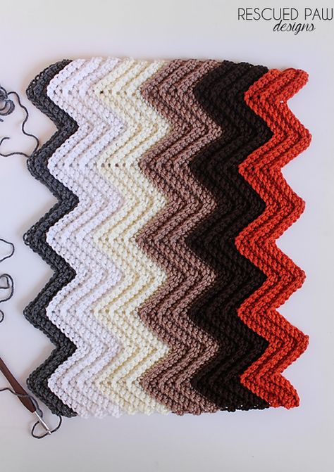 Chevron Single Crochet in the Back Loop Tutorial via Rescued Paw Designs Chevron Crochet Blanket, Crochet Ripple Afghan Pattern, Chevron Crochet Blanket Pattern, Ripple Afghan Pattern, Chevron Crochet Patterns, Crochet Ripple Afghan, Crochet Ripple Pattern, Crochet Blanket Chevron, Crochet Ripple Blanket