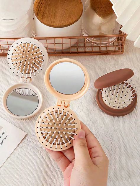 Travel Folding Mirror Hair Brush Round Folding Pocket Size Hair Brush Mini Hair Comb Compact Travel Size Hair Massage Comb For Women Girls Hair Styling Tool Travel Essential Accessories For Outdoor Office Back To SchoolI discovered amazing products on SHEIN.com, come check them out! Travel Makeup Mirror, Hair Massage, Travel Necessities, Travel Mirror, Styling Comb, Makeup Mirrors, Holiday Essentials, Hair Detangler, Pocket Mirror