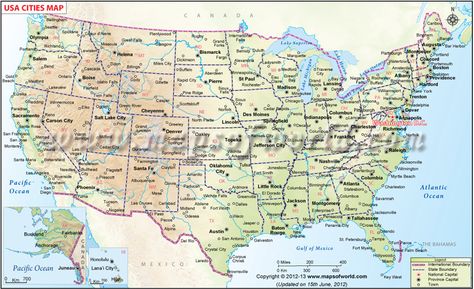 US Map showing all the major cities of all these 50 states of United States along with their capitals. Us Map With Cities, Highway Map, Usa Travel Map, Ancient History Facts, Usa Cities, Las Vegas City, World Maps, Destination Photography, Travel Map