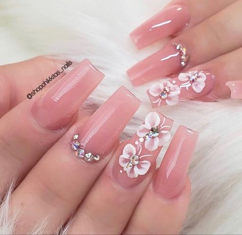 3d Acrylic Nails, Gel Builder, 3d Nail Designs, 3d Nail Art Designs, 3d Flower Nails, Golden Nails, Formal Nails, Manicure Gel, Long Acrylic Nails Coffin