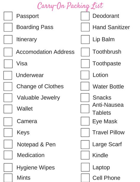 Carry On Packing Checklist Printable Travel Hacks Airplane, Travel Packing Checklist, Travel Bag Essentials, Carry On Packing, Checklist Printable, Checked Baggage, Road Trip Packing, Packing Checklist, Camping Checklist