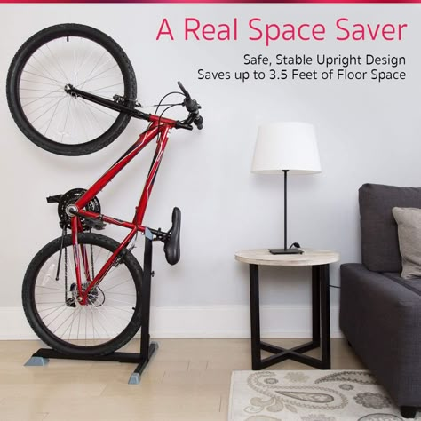 Vertical Bike Stand, Bike Storage Stand, Freestanding Bike Rack, Bike Storage Ideas, Vertical Bike Storage, Indoor Bike Storage, Heavy Bikes, Bike Stands, Vertical Bike Rack