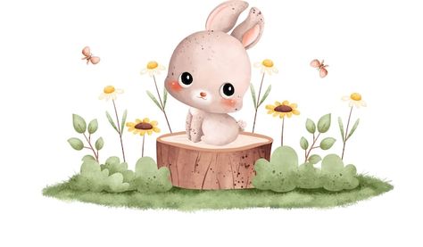 Vector watercolor illustration cute baby... | Premium Vector #Freepik #vector #woodland #watercolor-bunny #cute-watercolor #watercolor-rabbit Rabbit Watercolor, Watercolor Rabbit, Woodland Watercolor, Baby Rabbit, Illustration Cute, Butterflies And Flowers, Butterfly Flowers, Vector Photo, Watercolor Illustration