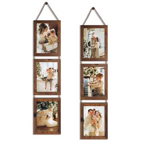 QUTREY 5x7 Collage Picture Frames, 3 Openings Hanging Photo Frame Set Display Vertical 5 by 7 inch Pictures for Wall Decor, Rustic Walnut Brown, 2 Pack 5x7 Picture Frames Ideas, Frame Collage Wall, Family Picture Frame, Hanging Photo Frame, Wall Hanging Photo Frames, Frames Collage, 3 Picture Frame, Rustic Style Decor, Frame Wall Collage