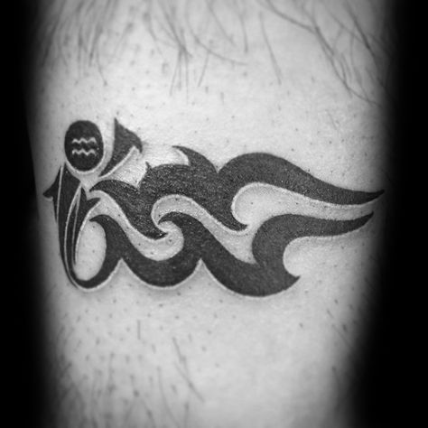 Guy With Small Tribal Aquarius Astrological Sign Tattoo Aquarius Tattoo For Guys, Tattoos Aquarius, Aquarius Tattoo Ideas, Aquarius Symbol Tattoo, Aquarius Tattoos, Virgo Tattoo Designs, Leo Tattoo Designs, Zodiac Sign Designs, Sign Tattoo