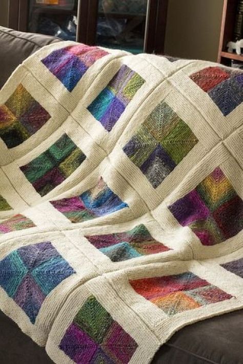 Mitered Square Blanket - Free Pattern Squares Blanket, Knitted Blanket Squares, Mitered Square, Patchwork Blanket, Knitted Afghans, Afghan Patterns, Square Blanket, Blanket Knitting Patterns, Chale Crochet