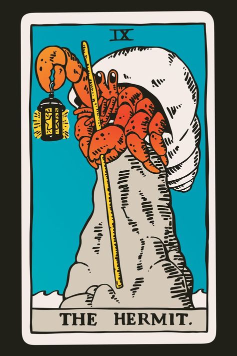 This tarot card represents introspection on a solitary beach 🦀🐚 #tarot #hermitcrab #thehermit #illustration #drawing #doodle #art #tshirt #sticker #cute #funny #digitalart #redbubble #humor #obinsun Tarot Cards Art Illustration, Crab Illustration, Tshirt Sticker, Crab Tattoo, Jack Russell Terrier Puppies, Crab Art, The Hermit, Shirt Illustration, Tarot Cards Art