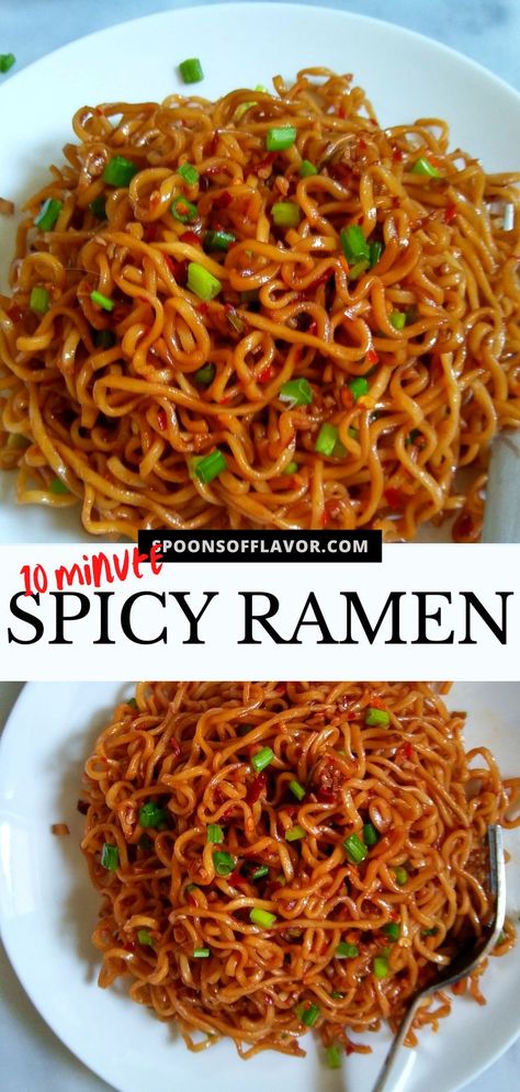 Spicy ramen served on a white plate Unusual Dinner Ideas Recipes, Ramon Noodles Recipes, Top Ramen Recipes, Ramen Noodle Recipes Easy, Spicy Ramen Noodles, Ramen Dinner, Ramen Recipes Easy, Easy Ramen, Asian Noodle Recipes