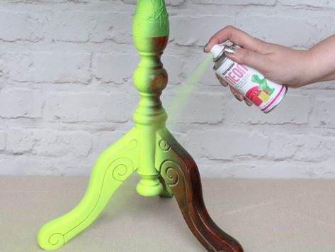 Neon Dipped Vintage Table Transformation - Rustoleum Spray Paint Neon Painted Furniture, Neon Furniture, Dipped Furniture, Neon Spray Paint, Writers Retreat, Loft Apartment Decorating, Teenager Room, Spray Paint Furniture, Rustoleum Spray Paint