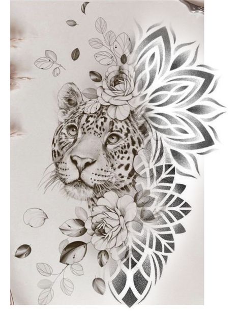 Mandala Leopard Tattoo, Mandala Animal Tattoo, Animal Mandala Tattoo, Mandala Lion Tattoo, Tattoo Leopard, Mandala Arm Tattoos, Leopard Tattoo, Africa Tattoos, Cute Animal Tattoos