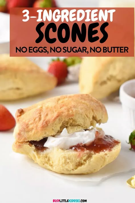 These easy 3 ingredient Scones are made with simple ingredients, no eggs, no butter, no milk. All you need are basic pantry ingredients and 30 minutes to create delicious fluffy scones for breakfast. Scones No Butter, Three Ingredient Scones, Two Ingredient Scones, No Butter Scones, 3 Ingredient Scones Recipe, Easy Scones Recipe 3 Ingredients, 3 Ingredient Scones, Fluffy Scones, Banana Scones