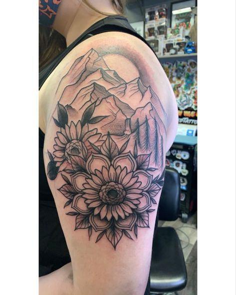 Tattoo Mountain, Mountain Tattoo, Sunflower Tattoo, Tattoo Idea, I Tattoo, Tattoos