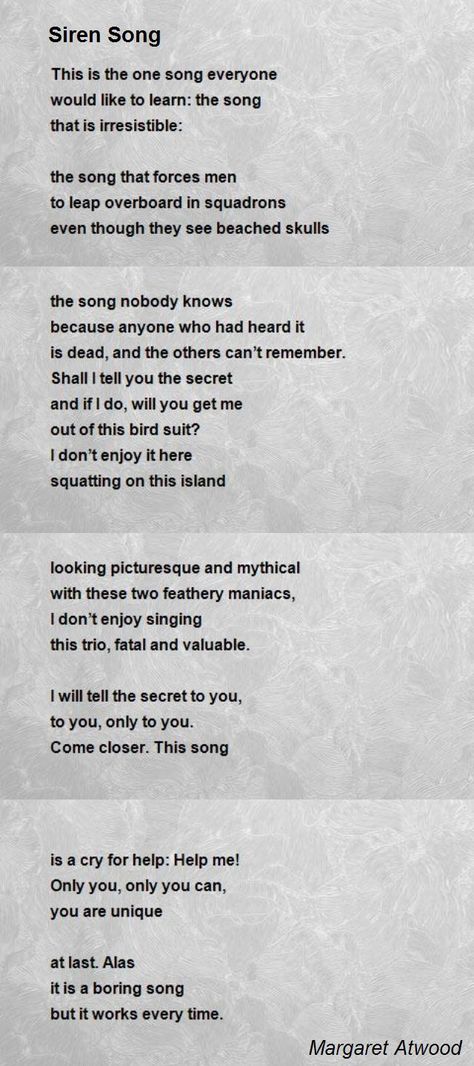 Siren Voice, Siren Song, Writing Guide, Writing Motivation, Supernatural Beings, Thank Me Later, Margaret Atwood, Paper Writing, Song One