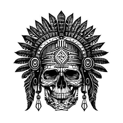 Indian Warrior Tattoo, Warrior Indian Tattoo, Indian Skull Tattoo Design, Indian Chief Skull Tattoo, Indian Skull Tattoos Warriors, Warrior Tattoo Sleeve, Female Warrior Tattoo, Native American Tattoo Designs, Spirit Tattoo