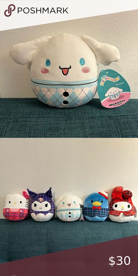 NWT Cinnamonroll Sanrio Plaid Collection Squishmallow Cinnamon Roll Squishmallow, Kawaii Squishmallow, Sanrio Squishmallow, Squish Mallows, Hello Kitty And Friends, Cute Room Decor, Cinnamon Roll, Sanrio Characters, Cinnamon Rolls