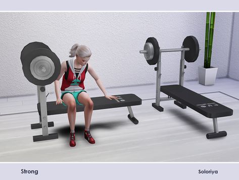 Exercise bench with a barbell in one mesh. Functional seating. Part of Strong set. 1 color variation. Category: Comfort - Miscellaneous or Comrofrt - Loveseats. Found in TSR Category 'Sims 4... Sims 4 Cc Academia, Sims 4 Cc Gym Equipment, Sims 4 Functional, Lotes The Sims 4, Sims Community, Sims 4 Game, Electronic Art, Sims 4 Cc, Free Sites