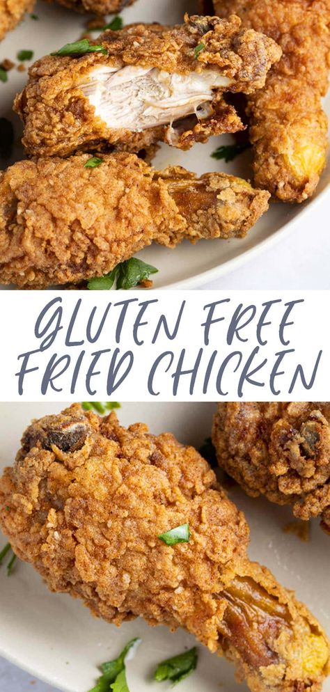 This gluten free fried chicken recipe uses simple ingredients for perfectly juicy chicken with an unbelievably crispy, seasoned breading. It's every bit as good as traditional fried chicken but completely gluten free. Easy to make dairy free, too! Gluten Free Fried Chicken, 40 Aprons, Gluten Free Chicken Recipes, Gluten Free Main Dishes, Fried Chicken Recipe, Gluten Free Living, Gluten Free Recipes For Dinner, Gluten Free Dairy Free Recipes, Fried Chicken Recipes