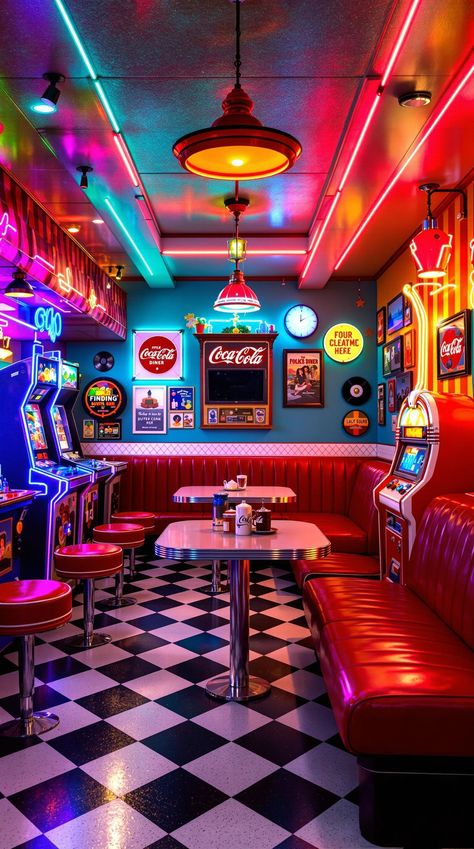 Finished Basement Ideas Basement Hangout Ideas, Arcade Basement, Diner Seating, Tech Home Office, Retro Basement, Basement Decoration, Arcade Retro, Dream Basement, Sport Bar