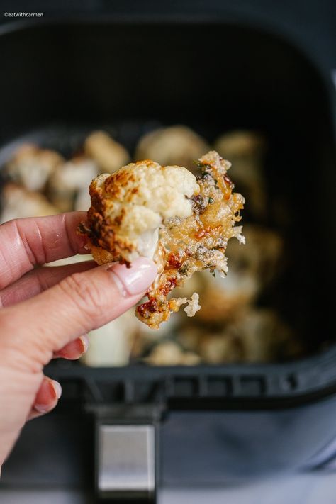 Best Air Fryer Cauliflower (Parmesan Crusted) - Eat With Carmen Best Air Fryer Cauliflower, Crispy Parmesan Cauliflower, Cauliflower Parmesan, Air Fryer Cauliflower, Types Of Cooking Oil, Braised Kale, Parmesan Cauliflower, Meal Rotation, The Best Air Fryer