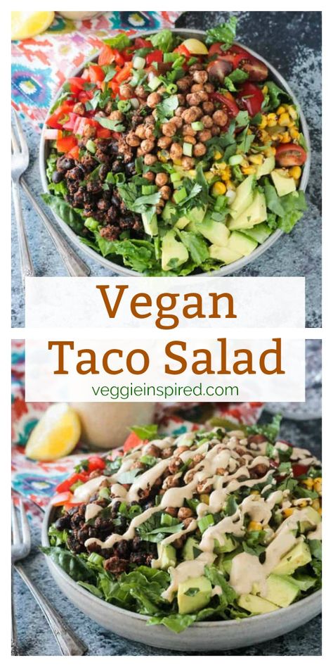 Black Bean Taco Salad, Bean Taco Salad, Vegetarian Taco Salad, Taco Salad Recipe Healthy, Tuesday Dinner, Catalina Dressing, Vegan Taco Salad, Vegetarian Taco, Tacos Vegan