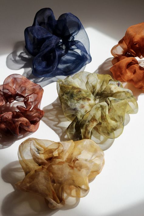 Silk Organza Scrunchie // Plant Dyed Scrunchie - Etsy UK Organza Scrunchie, Colorful Scrunchie, Soft Silky Hair, Plant Dyes, Silk Hair, Silk Organza, Dyeing Process, Silky Hair, Naturally Dyed