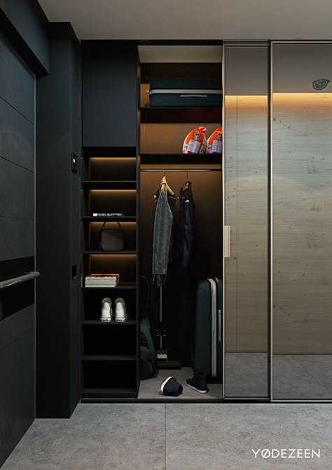 Studio apartments are notoriously difficult to decorate - especially within smaller layouts. The simplest approach is to create a coordinated style that extends Coat Closet Ideas, Small Coat Closet, Small Dressing Rooms, Wardrobe Dimensions, Modern Appartement, Dressing Design, Entryway Closet, Small Apartment Interior, Modern Closet