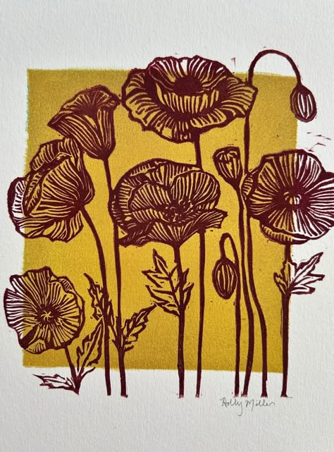 Handcrafted Block Print. Sold on Etsy. Flower Lino Print, Block Printing Ideas Design, Print Making Designs, Linocut Printmaking, Lino Art, Relief Print, Folk Art Painting, Linoleum, Lino Print