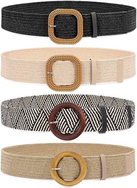 Set of 4 Straw Woven Elastic Stretch Waist Belts for Women, Fashion Boho Ladies Braided Skinny Dress Belt by WHIPPY at Amazon Women’s Clothing store Stretch Belts For Women, Straw Belt Outfit, Belt Trends, Belts For Women Fashion, Waist Belts For Women, Casual Chic Fall, Basic Wardrobe Pieces, Ladies Belt, Braided Dress