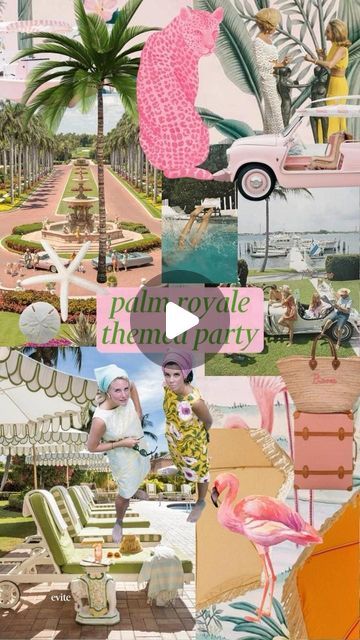 Evite on Instagram: "Palm Royale may be the most perfect summer party theme we’ve ever seen… 🌴🍸💕  #evite #party #partytheme #palm #palmroyale #summer #summerparty" Palm Royale Party Theme, Palm Springs Themed Party, Hens Theme Ideas, Summer Soiree Party Ideas, Palm Royale Party, 60s Palm Springs, Palm Beach Party, Summer Party Theme, Bachelorette Aesthetic