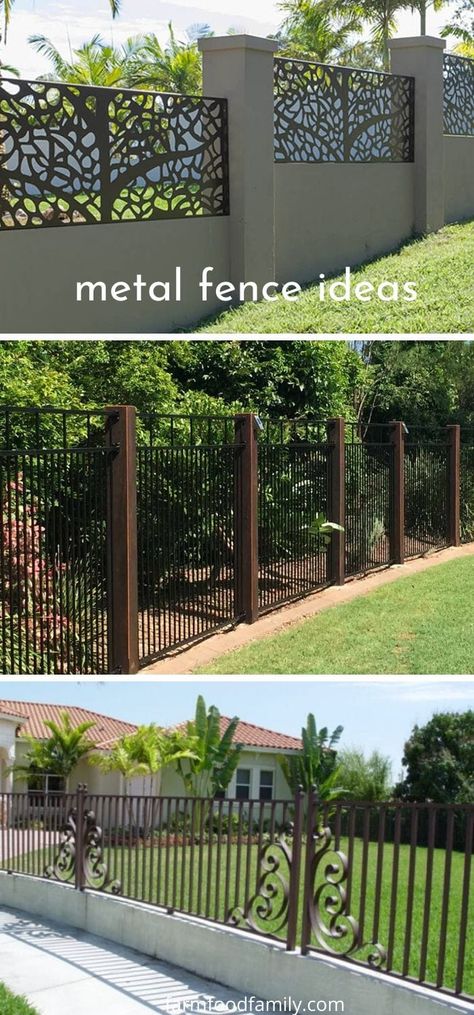 Modern and decorative fence ideas for homes Decorative Fence Ideas, Front Yard Fence Ideas Curb Appeal, Easy Diy Fence, Concrete Molds Patio, Diy Fence Ideas, Brick House Exterior Makeover, Good Neighbor Fence, Diy Backyard Fence, Garden Railings