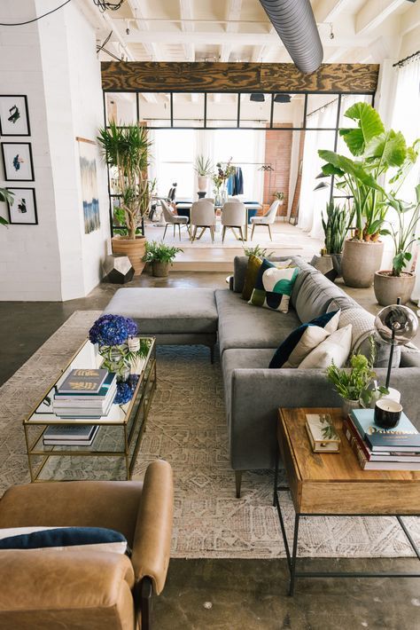 6 Ideas to Steal from ‘Queer Eye’s’ Season 3 Loft in Kansas City: gallery image 16 Industrial Apartment Decor, Apartment Layouts, Elm Furniture, Scandinavian Chic, Loft Apartment Decorating, Havenly Living Room, Room Plants, Furnitur Ruang Keluarga, Grey Couch