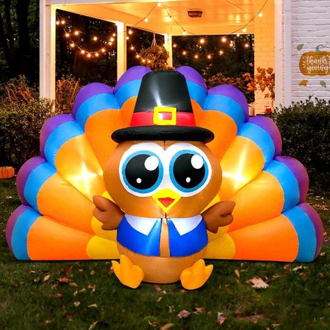 KOOY 6FT Thanksgiving Inflatable Turkey Outdoor Decoration,Thanksgiving Blow up Turkey Decor Outdoor Indoor,Fall Autumn Harvest Holiday Decoration Outside LED Light up Turkey Decoration Lawn Garden Thanksgiving Inflatables, Thanksgiving Decorations Outdoor, Thanksgiving Cartoon, Turkey Decor, Pilgrim Hat, Colored Led Lights, Inflatable Decorations, Party Garden, Yard Decorations