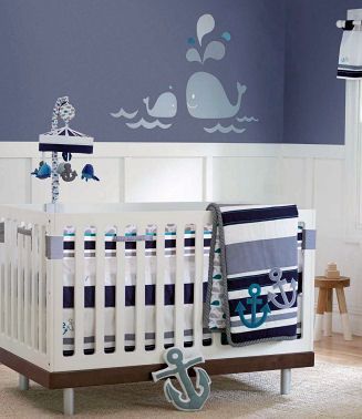 Blue baby boy nautical sailboat nursery theme decorating ideas  bedding and wall decor Nautical Baby Nursery, Sailboat Nursery, Boy Nursery Themes, Baby Boy Nursery Themes, Baby Boy Bedroom, Baby Nursery Themes, Baby Boy Room Nursery, Nursery Room Boy, Baby Boy Nursery